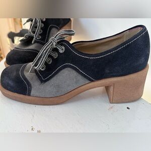Ricosta Retro Disco Platform Shoes Blue Gray Two Tone Chunky Heel